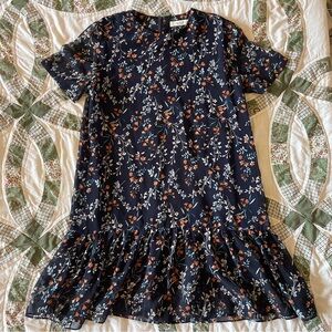 Navy Floral Ruffle-Hem Mini Dress Size Small Spring Summer